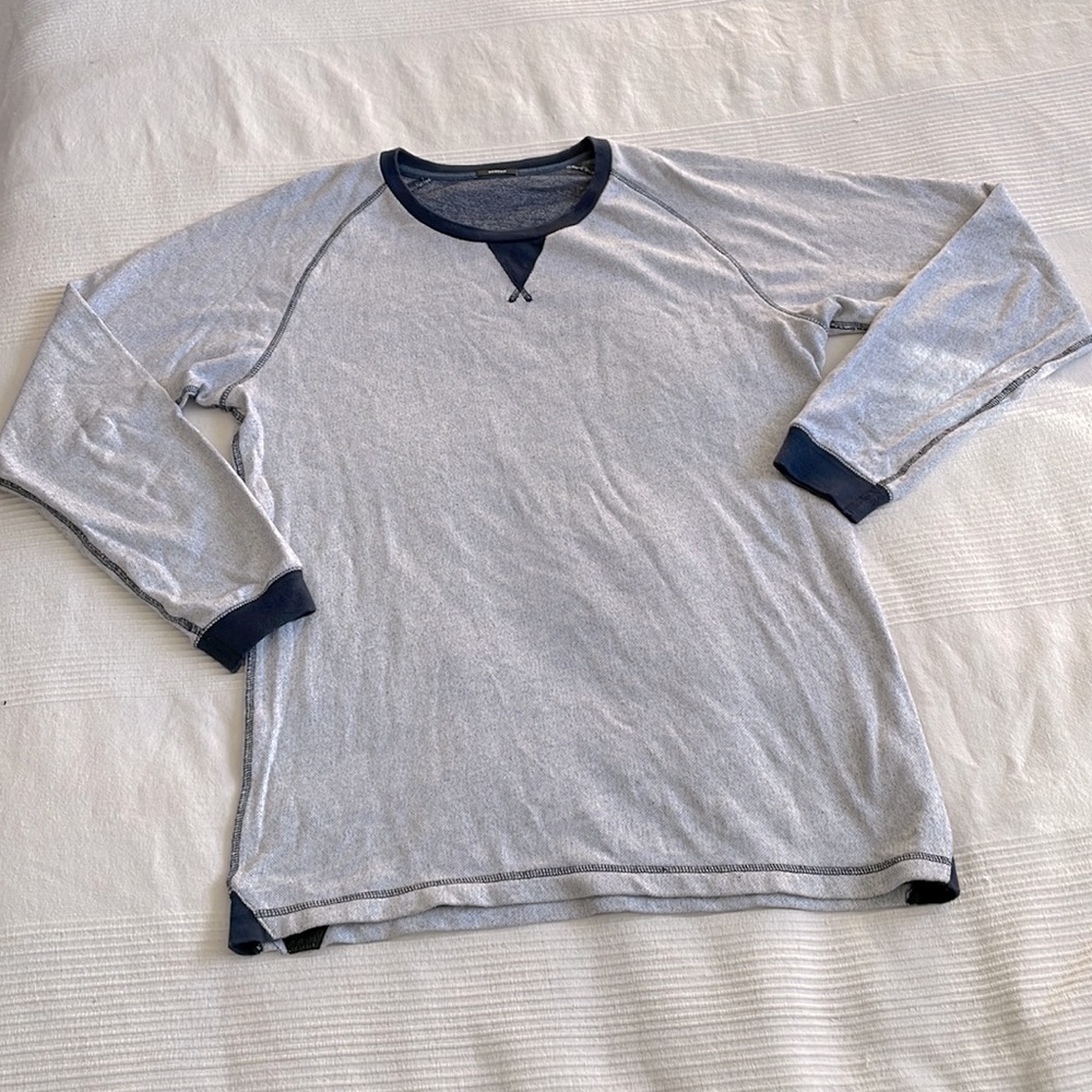 Denham Premium Cotton Gray and Blue Long Sleeve Shirt Size Large